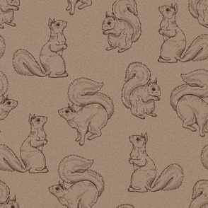 Hand Drawn Squirrel Scurry on Brown