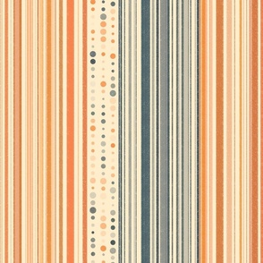 Retro Dots & Stripes in Orange and Slate on Cream (large scale)