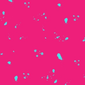 Cyan Paint Spatter on Hot Pink