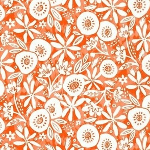 funky summer floral white on orange small scale