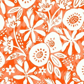funky summer floral white on orange wallpaper scale
