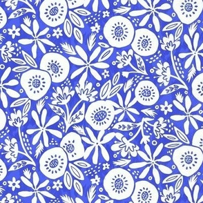 funky summer floral white on royal blue small scale