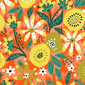 groovy summer floral yellow wallpaper scale