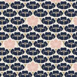 Floral Pink, Cream, Navy - Medium - 1920s Floral