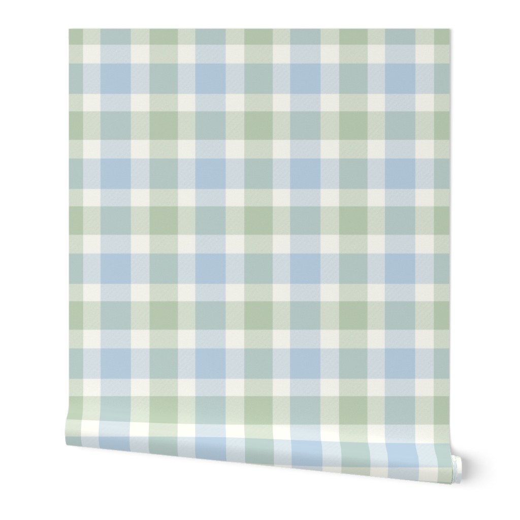 Gender Neutral Preppy Light Blue and Green Plaid Cute Check Grid