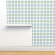 Gender Neutral Preppy Light Blue and Green Plaid Cute Check Grid