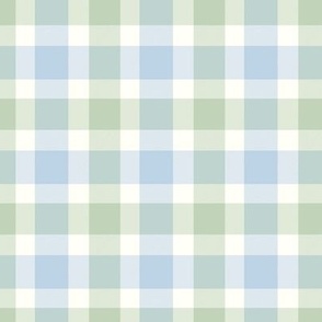 Traditional Preppy Light Blue and Green Plaid Cute Check Grid