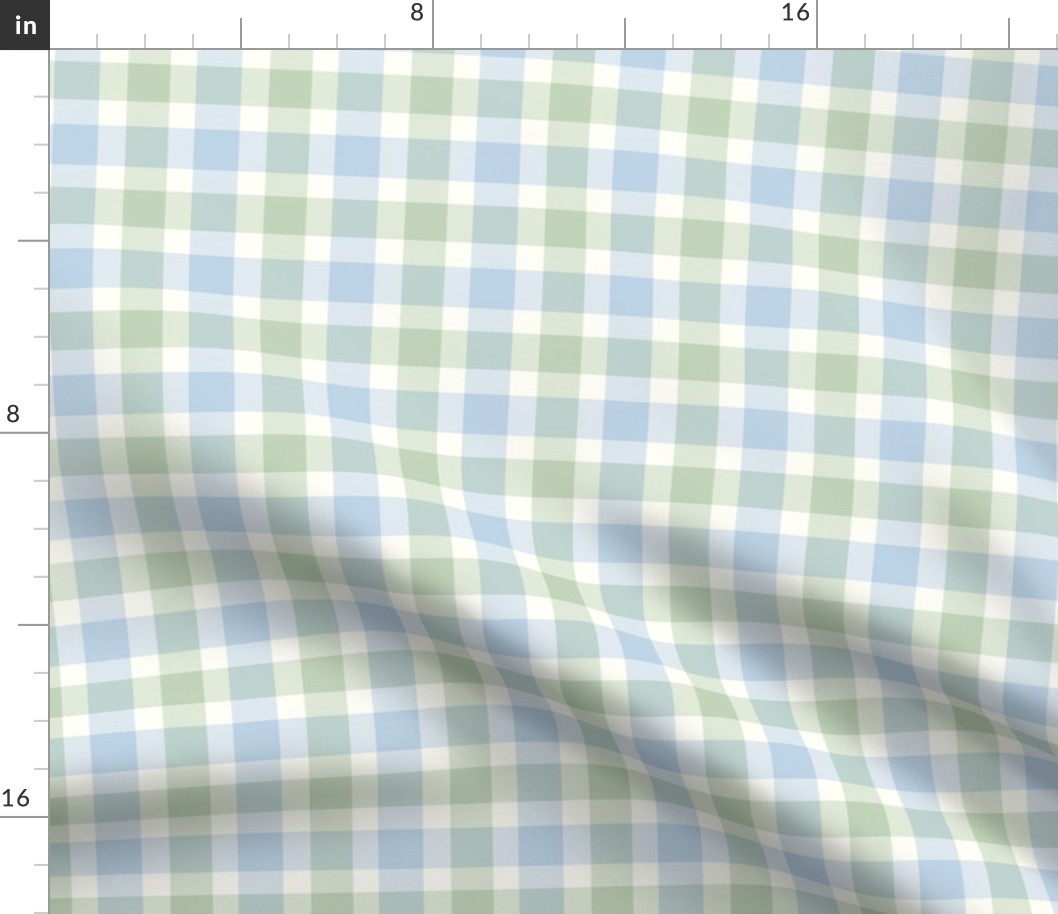 Traditional Preppy Light Blue and Green Plaid Cute Check Grid