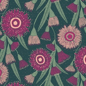 Eucalyptus flowers and leaves // Pink Green  // Large