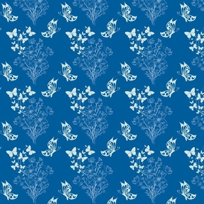 Pantone Ultra-Steady Wallpaper Butterfly Flying Around the Flowers Blue Background