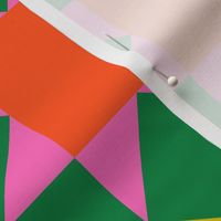 Geometric Patio Tiles - Green, Orange & Pink - Medium