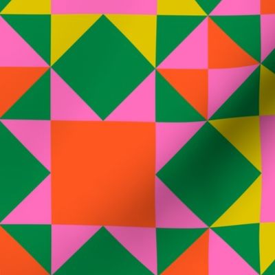 Geometric Patio Tiles - Green, Orange & Pink - Medium