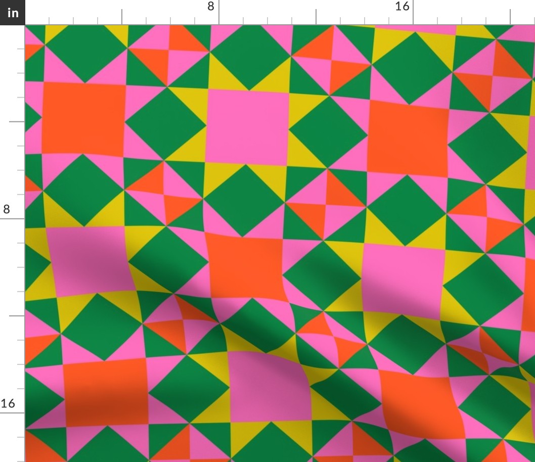 Geometric Patio Tiles - Green, Orange & Pink - Medium