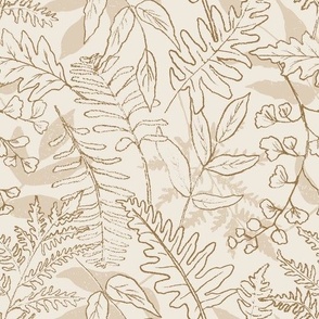 Fern Wallpaper | Medium Scale | Forest Floor in Off White & Beige | Neutral Botanical Ferns Leaves Nature-Inspired Organic