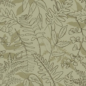 Fern Wallpaper | Medium Scale | Forest Floor in Sage | Green Botanical Ferns Leaves Nature-Inspired Organic