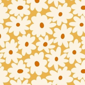 Bright boho flower pattern in yellow - Small scale