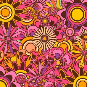 70s Flowers - Pink & Yellow - Large