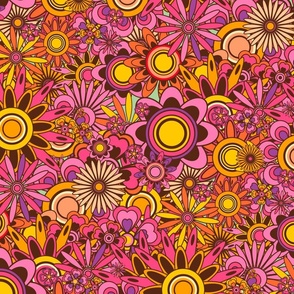 70s Flowers - Pink & Yellow - Medium