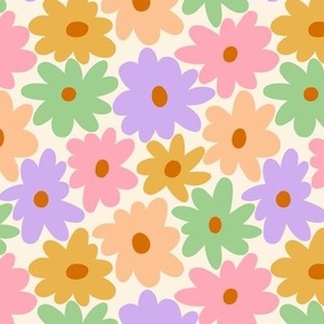 Bright boho flower pattern in pastel colors - Small scale