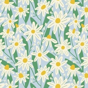 Delicate wild daisy flowers in pastel blue and green - Small scale