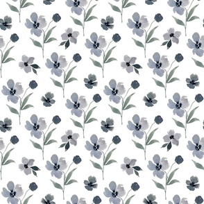 Dark Blue Anenome Flower Hand-Painted Watercolor Pattern