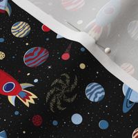 Retro Space Ride with rockets, planets, stars, comets in comic book style SMALL Scale