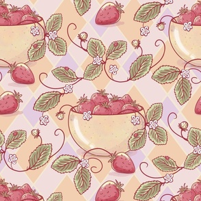 Strawberry Bowls on Peach and Purple Plaid