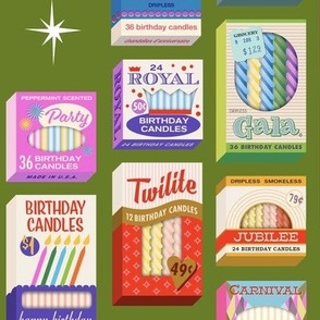 Birthday Party Candles (Olive) || vintage packaging