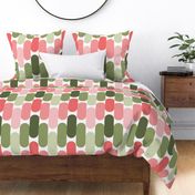 553 - large scale modern faux geometric bargello embroidery in watermelon pink and olive green, for birthday party napkins, summer tablecloth, party table runners, jelly beans, kids apparel, patchwork and quilting,