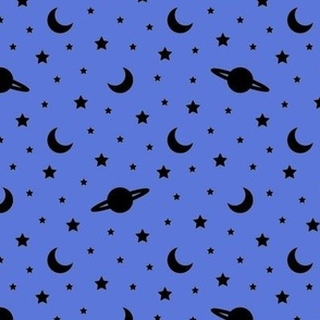 Cosmic Dreams - Bright Blue with Black Stars