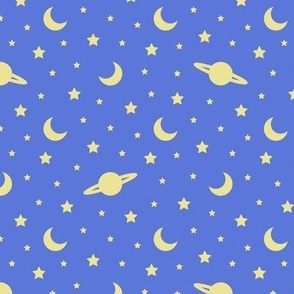 Cosmic Dreams - Bright Blue with Yellow Stars