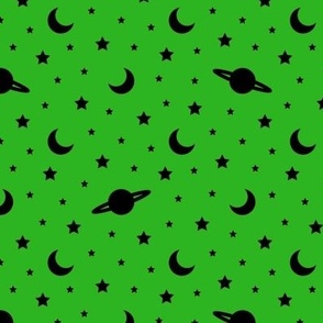 Cosmic Dreams - Bright Green with Black Stars