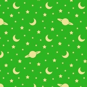 Cosmic Dreams - Bright Green with Yellow Stars