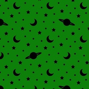 Cosmic Dreams - Green with Black Stars