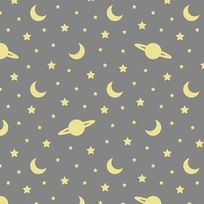 Cosmic Dreams - Light Grey with Yellow Stars