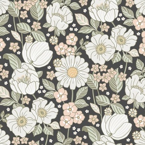 Retro Moody Neutral Floral Garden - gray