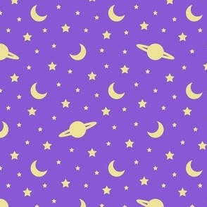 Cosmic Dreams - Bright Purple with Yellow Stars