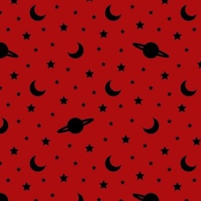 Cosmic Dreams - Red with Black Stars