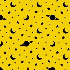 Cosmic Dreams - Bright Yellow with Black Stars