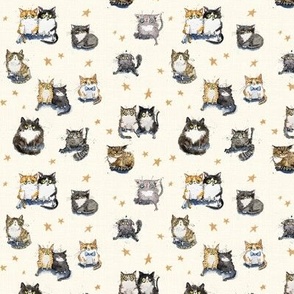 MINI - Cats amongst the stars on textured ivory