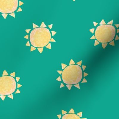 Textured Yellow Suns on Teal