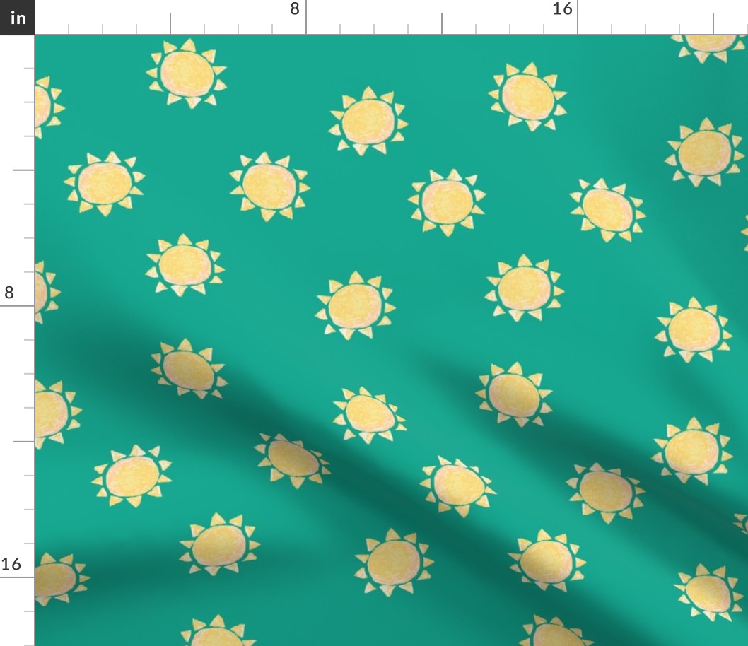 Textured Yellow Suns on Teal