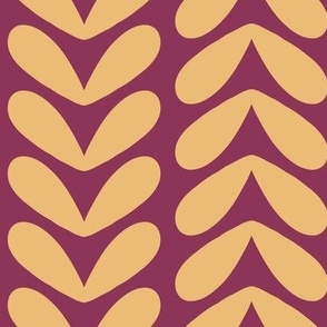 018 - Large scale regal purple violet and golden yellow mustard classic stylized nature inspired leaf design for elegant and sophisticated curtains, duvet covers, bed linen, table cloths, wedding decor, minimalist striking wallpaper, featuring abstract sy