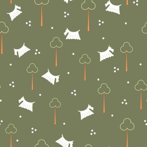 Terriers - Olive Green - Minimalist - Animals - Dogs - Pets - Forest