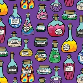 Purple Witch Potion Bottles with Funny Ingredients (Small)