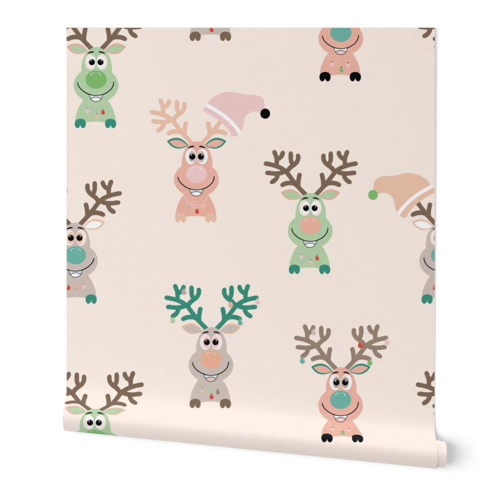 Rudolph's Team - Pastel Colors - Peach Fuzz - Reindeer - Christmas - Santa Claus - Funny Animals - Pantone 2024 - COY 2024