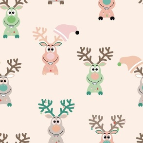 Rudolph's Team - Pastel Colors - Peach Fuzz - Reindeer - Christmas - Santa Claus - Funny Animals - Pantone 2024 - COY 2024
