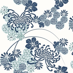 Japanese chrysanthemum design navy and sage