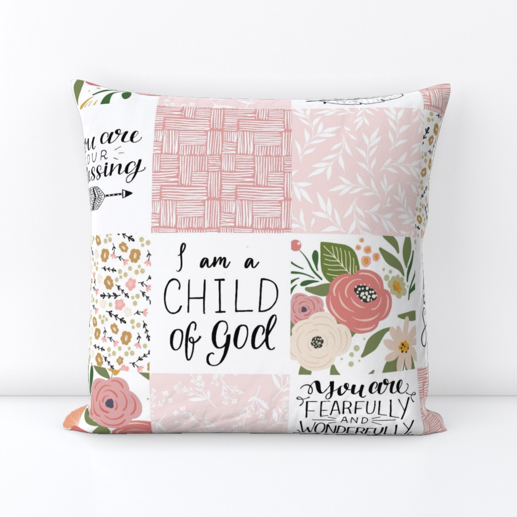 Child of God Patchwork - Floral Multi - Christian Quilt with Scripture 