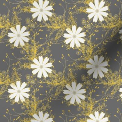 Cosmos Floral in gray and yellow